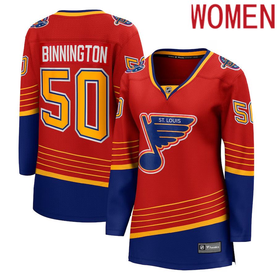 Women St. Louis Blues #50 Jordan Binnington Fanatics Branded Red Special Edition Breakaway Player NHL Jersey